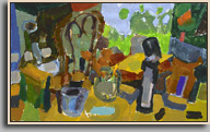STILL LIFE WITH CHAIR 2003 acrylic/board 17x28" STILL LIFE WITH CHAIR 2003 acrylic/board 17x28"