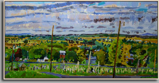 FROM LONGSWAMP CHURCH 2002 acrylic/board 24x48" FROM LONGSWAMP CHURCH 2002 acrylic/board 24x48"
