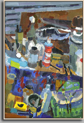 STILL LIFE WITH LANDSCAPE   2004   acrylic/board   36x24"