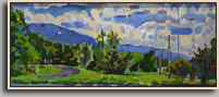 REST AREA, ROUTE 28 2003 acrylic/board 12x29½" REST AREA, ROUTE 28 2003 acrylic/board 12x29½"