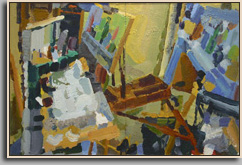 STILL LIFE WITH FRENCH EASEL 2004 oil/board 24x36" STILL LIFE WITH FRENCH EASEL 2004 oil/board 24x36"